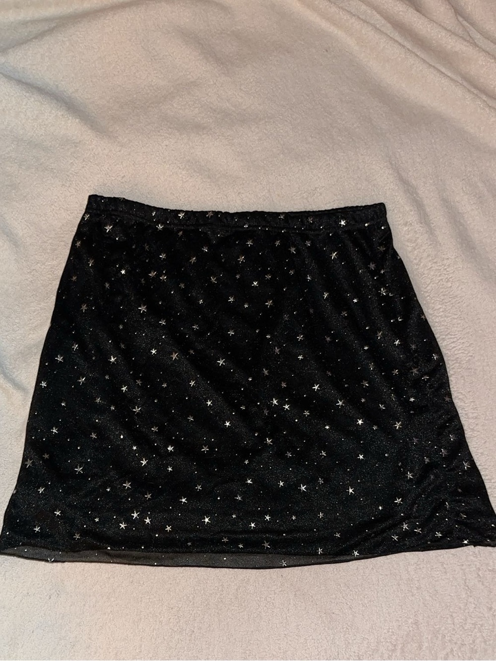 Tularosa Black Sheer Metallic Star-Print over black Mini Skirt